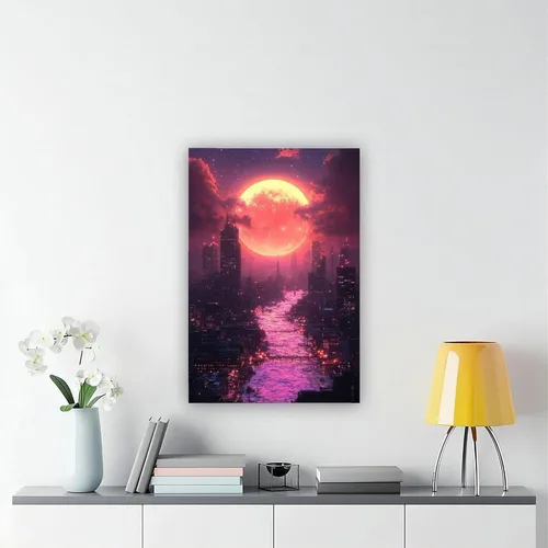 Vista 6 de Synthwave Retro Futurism Wall Art – Neon Vaporwave Poster for Gamer Room & Cyber Decor Poster Canvas Artwork Prints Rustic Farmhouse Decorations for
