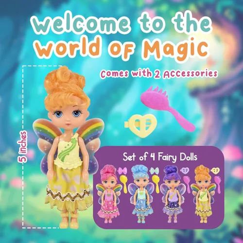 Vista 2 de Forest & Twelfth Juego de 4 mini figuras de hadas, bonitos juguetes de princesa de 5.75 pulgadas con alas y accesorios para el cabello, juego