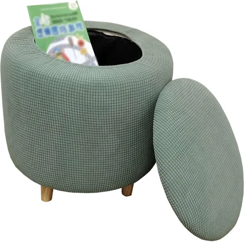 Vista 16 de Funda otomana redonda, fundas elásticas para otomanas, 2 piezas, fundas protectoras para reposapiés a cuadros suaves con parte inferior elástica