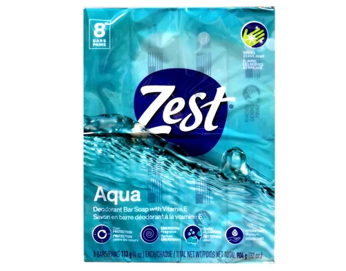 Vista 2 de Zest Aqua Pure - Jabón en barra limpiadora 20% más de humedad, 8 unidades, paquete de 2