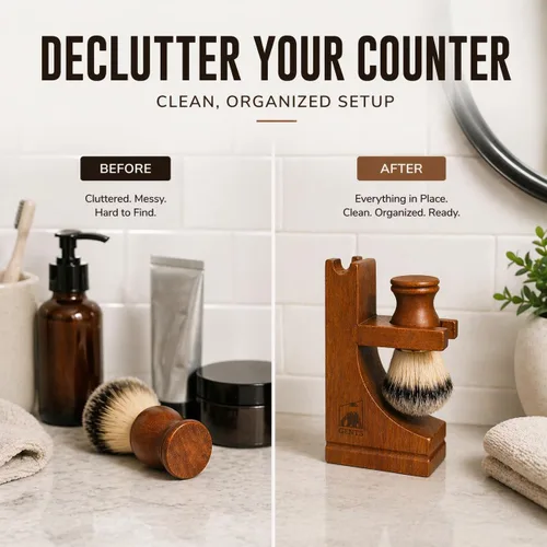 Vista 4 de G.B.S Soporte de madera de lujo para afeitar y cepillo de afeitado - Soporte de cepillo de afeitar de seguridad. Prolonga la vida útil de tu cepillo
