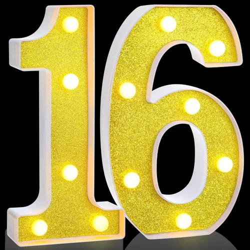 Vista 7 de Treela Números LED iluminados decorativos de 8.7'' de cumpleaños, letrero de números de marquesina de purpurina para decoración de fiesta