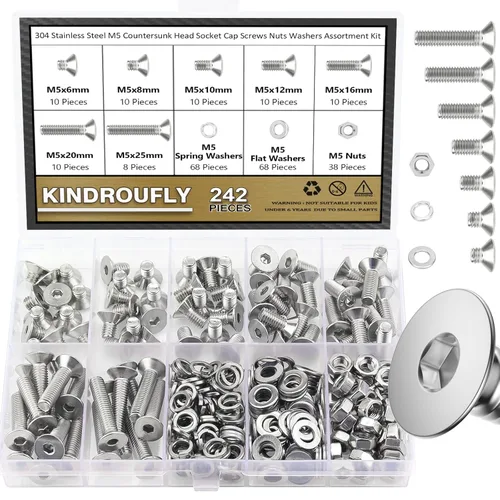 Vista 21 de Juego surtido de 382 piezas de tornillos de cabeza de botón M4 x 5/6/8/10/12/16/20mm, tuercas y arandelas, acero inoxidable 304, rosca totalmente