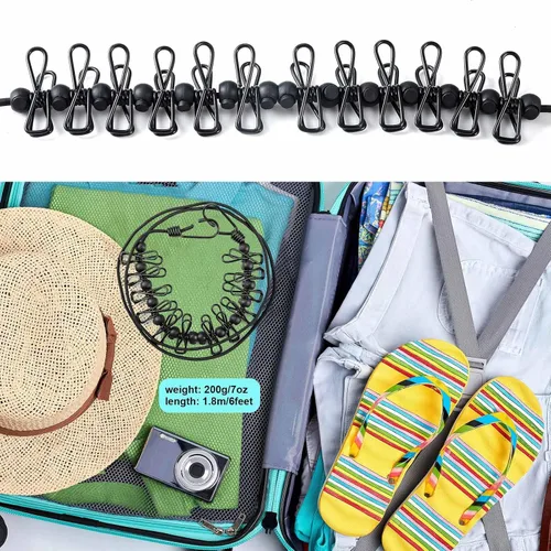 Vista 4 de HAWATOUR Clothesline - Esenciales de campamento, portátil, retráctil, con 12 pinzas para la ropa, accesorios de campamento al aire libre, artículos