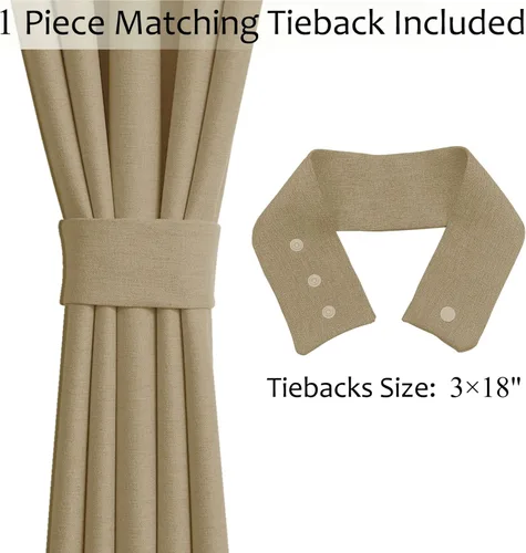 Vista 38 de Frelement Cortinas opacas de lino natural, paneles de cortinas con bolsillo para barra y pestaña trasera, para sala de estar, cortinas