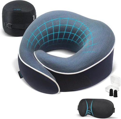 Vista 13 de Proglobe Almohada ortopédica para el cuello, almohadas cervicales de viaje para aviones, kit de espuma viscoelástica, soporte para la cabeza