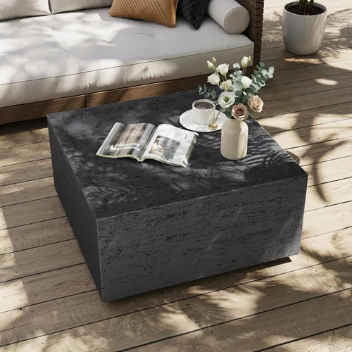 Vista 16 de UPHA Mesa auxiliar redonda de 28 pulgadas para exteriores, moderna mesa de patio de hormigón hueco, pequeña mesa minimalista baja para sala de Bronce