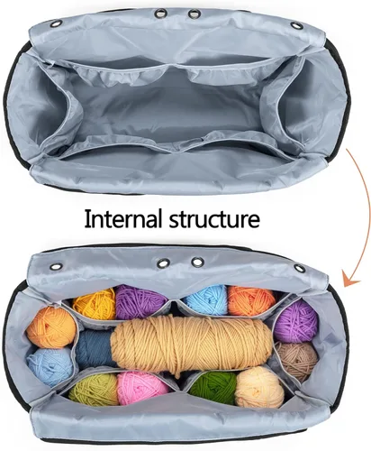 Vista 4 de Yarwo Bolsa de ganchillo para tejer, bolsa de almacenamiento de hilo para proyectos de WIP, madejas de hilo, ganchos de ganchillo y agujas de tejer