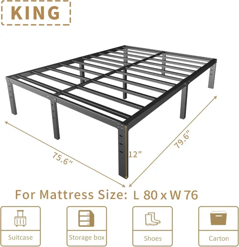 Vista 41 de Base de cama tamaño Queen de 12 pulgadas, no necesita somier, base de colchón de plataforma de metal resistente con listones de acero