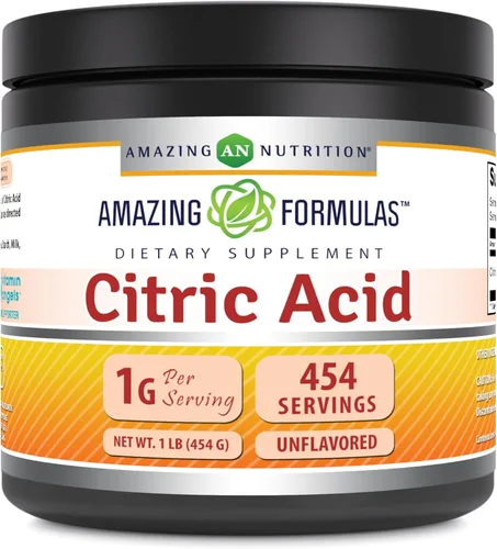 Amazing Formulas Suplemento en polvo de ácido cítrico, 0.04 onzas, sin sabor, sin OMG, sin gluten, fabricado en Estados Unidos (1 paquete, 1 libra)