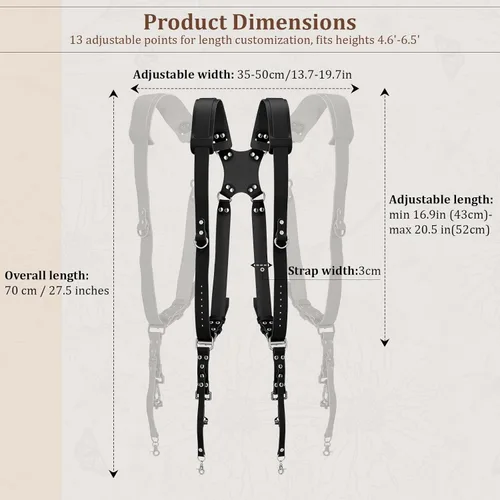 Vista 3 de Jumyee Double Camera Harness for 2 Cameras, Adjustable Dual Shoulder Leather Camera Strap for DSLR/SLR