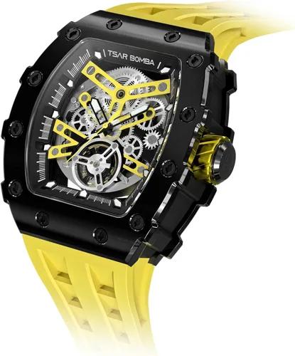 Vista 2 de TSAR BOMBA Reloj mecánico automático de lujo para hombre, reloj impermeable de 164.0ft, movimiento japonés, reloj de pulsera cuadrado, correa