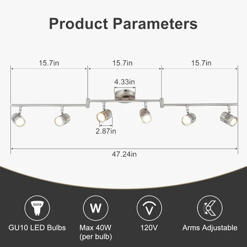 Vista 6 de DLLT - Accesorios de iluminación de pista de 6 luces, brazo oscilante, luz de techo de cocina, iluminación de riel plegable de montaje empotrado