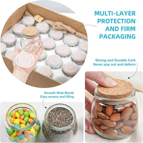 Vista 2 de Syntic 40 Pack Small Glass Jars with Cork Lids, 7oz Empty Mason Jars for Making Candles, Yogurt Container with PE Lids for Wedding Favors, Baby