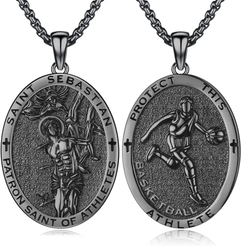 Vista 32 de Collar de amuleto de medalla de San Patrono de plata/oro de 14 39A-St Peregrino-Plata