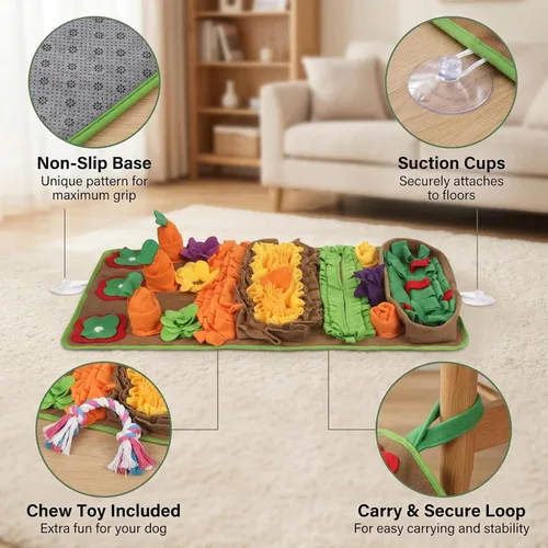 Vista 6 de Tapete de olfateo para perros de razas grandes, 32 x 20 pulgadas, lavable, duradera, para entrenamiento de alimentación lenta, juguete