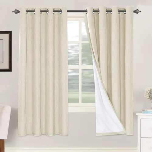 Vista 166 de H.VERSAILTEX Cortinas 100% opacas con aislamiento térmico, texturizadas, de lino, con bloqueo completo de calor y luz, para sala de estar y Negro
