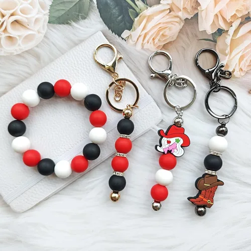 Vista 2 de JNwhy Cuentas de silicona para hacer llaveros, kit de cuentas a granel para manualidades hechas a mano (negro, rojo, blanco)