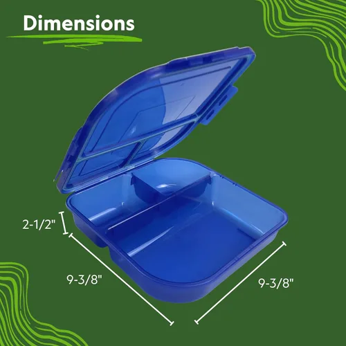 Vista 2 de MyGo Container - Contenedor grande para llevar de 3 compartimentos, 9-3/8" X 9-3/8" X 2-1/2", reutilizable, apto para microondas, azul