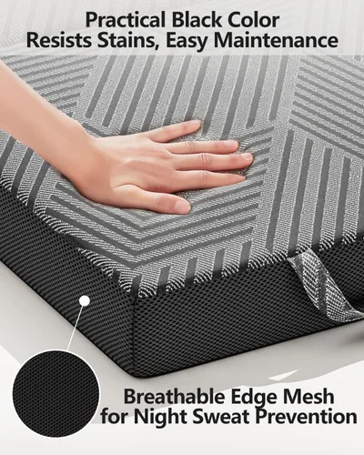 Vista 6 de Colchón triple plegable de 4 pulgadas, cama plegable de espuma viscoelástica, cero olor, funda extraíble 100% poliéster, asas resistentes, malla