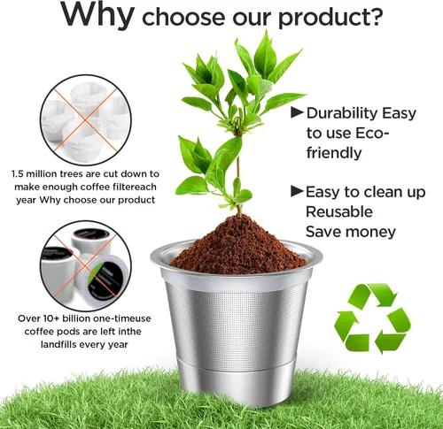 Vista 3 de Tazas K reutilizables para cafeteras KeCoffee – Cápsulas de café reutilizables de acero inoxidable, tazas K recargables de metal compatibles con Ke