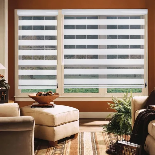 Vista 3 de Persianas de cebra para ventanas, persianas enrollables de doble capa, persianas para filtrar la luz y control de luz de privacidad para día