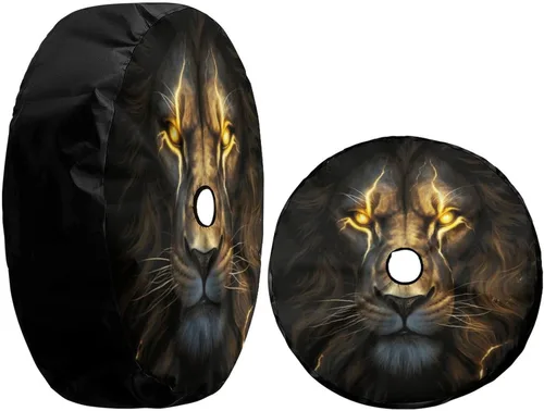Vista 3 de Foruidea Cool Lion - Funda para neumático de repuesto con orificio de cámara de respaldo para remolque, RV, SUV y muchos vehículos, 17 pulgadas