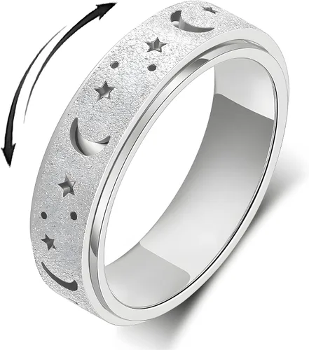 Vista 17 de Anillo de ansiedad para mujer, anillos giratorios: anillos giratorios de acero inoxidable de 0.236 pulgadas (0.236 in) con luna y estrella