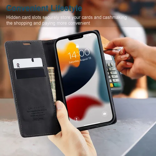 Vista 8 de QLTYPRI Funda para iPhone 14 Pro Max, de piel sintética vintage, con ranura para tarjetas, función atril, cierre magnético, a prueba de golpes