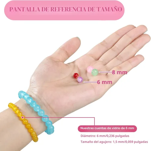 Vista 4 de 1368 piezas de cuentas de vidrio de 6 mm para pulseras, 34 colores de cuentas de cristal para hacer joyas, cuentas redondas de vidrio Funtopia