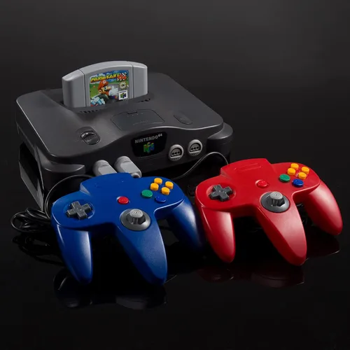 Vista 5 de iNNEXT - Paquete de 2 mandos de 64 controladores mando con cable palo analógico 3D para 64 Plug Play no versión USB de PC rojoazul