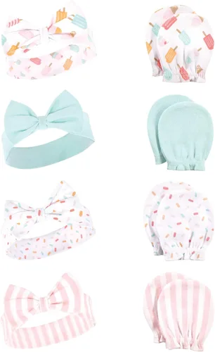 Hudson Baby Conjunto de diadema de algodón y manoplas anti-arañazos para bebé niña