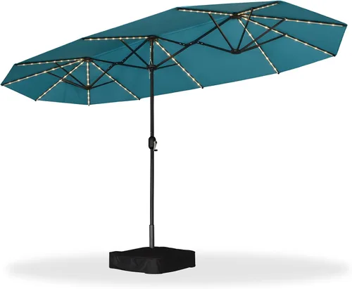 Vista 149 de PURPLE LEAF - Sombrilla de mercado de patio de 13 pies con base rectangular doble cara, sombrilla de mesa para exteriores con manivela, 12 varillas