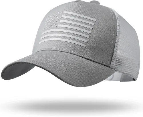 Gorra de camionero con la bandera estadounidense, gorra de béisbol para hombres y mujeres, lateral de malla transpirable, ajuste ajustable, para uso