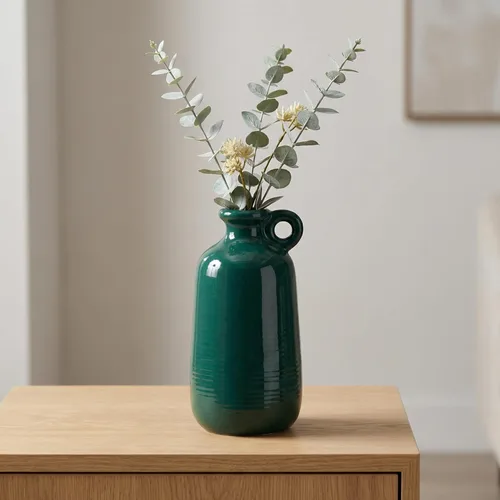 Vista 30 de Florero de cerámica beige y blanco de 6 pulgadas