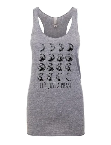 It's Just A Phase, Moon Cycle Tee, Women's Graphic Racerback Tank Top by Moonlight Makers, Funny Gift for Her, Shirts with Sayings, Yoga Tee (S,