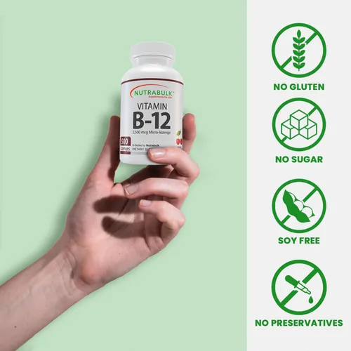Vista 8 de NutraBulk Vitamina B-12 Cápsulas de 2500 mcg Micro-Pastilla Apoya el bienestar cognitivo y general, ayuda a ayudar al cerebro, la potencia