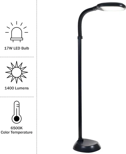Vista 3 de Lavish Home Adjustable LED Floor Lamp with Bendable Neck - Full Spectrum Natural Sunlight LED Lamp for Bedroom and Living Room - Reading, Craft, and