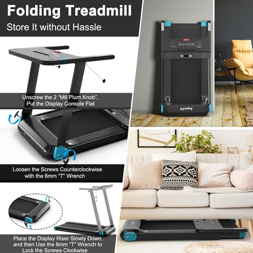 Vista 6 de Goplus Caminadora plegable, cinta de correr compacta superfit con control de aplicación, altavoz de dientes azules, 12 programas preestablecidos