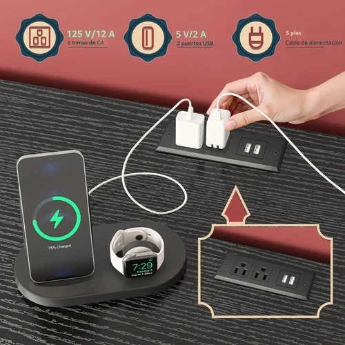 Vista 4 de Romorgniz Cómoda de 63 pulgadas para dormitorio con 12 cajones de tela, cómoda negra con luces LED y tomas de corriente, soporte de TV para TV de 70