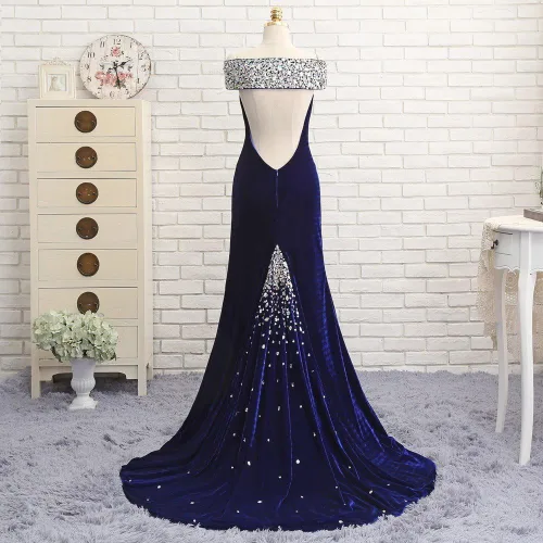 Vista 2 de DINGZAN Vestidos de noche formales de sirena con espalda abierta