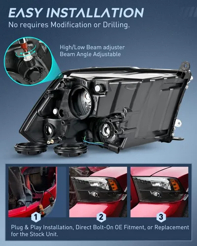 Vista 3 de Nilight Conjunto de faros delanteros 2009 2010 2011 2012 2013 2014 2015 2016 2017 2018 Ram 1500 2500 3500 Pickup Quad Conjunto de faros de repuesto