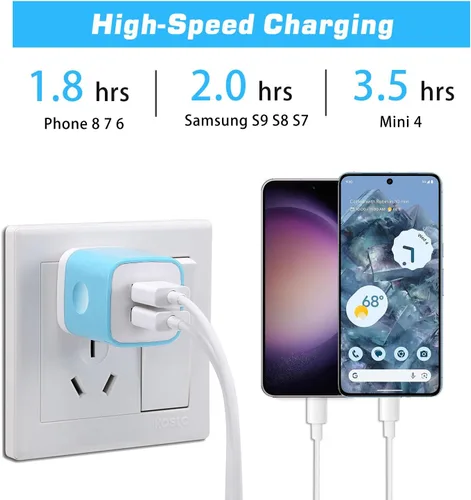 Vista 3 de X-EDITION Cargador de pared USB, paquete de 4 unidades de 2.1 A de doble puerto USB, adaptador de corriente, enchufe de carga, bloque de carga, cubo