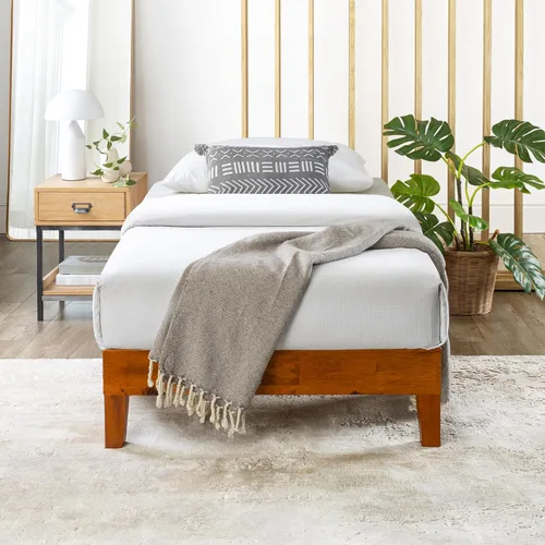 Vista 22 de Mellow Naturalista Classic - Cama de plataforma de madera maciza de 12 pulgadas con listones de madera, no necesita somier, fácil montaje