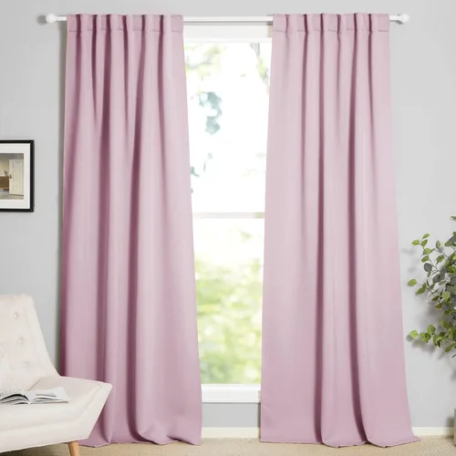 Vista 7 de KEMCO Cortinas opacas con pestaña trasera y bolsillo para barra, cortinas opacas con aislamiento térmico sólido para sala de estar, dormitorio Beige