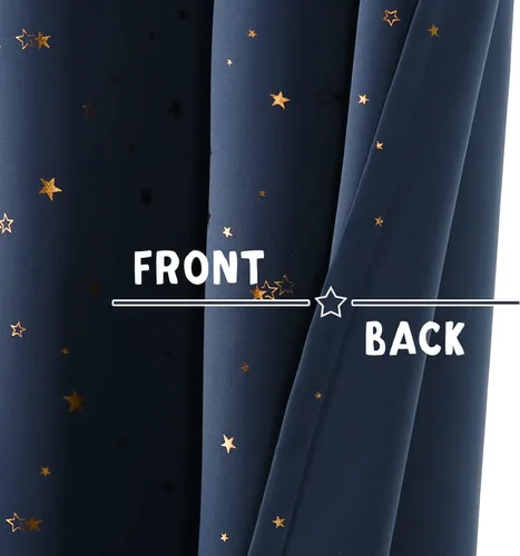 Vista 6 de PrinceDeco Cortinas Opacas para Niños para Dormitorio con Aislamiento Térmico Cortinas de Estrellas Centelleantes de Bronce para Niños con Ojales