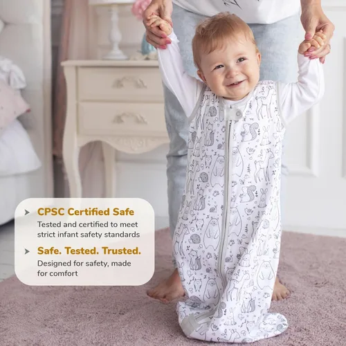 Vista 125 de Mama Cheetah Saco de dormir para bebé de 0.5 TOG, Manta portátil de algodón orgánico para bebé con cremallera bidireccional, Saco de dormir