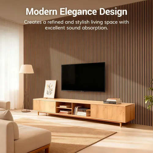 Vista 4 de TONOR Paneles acústicos de madera para decoración de pared interior, paquete de 4 paneles acústicos de listones de madera de 47.2 x 23.6 pulgadas