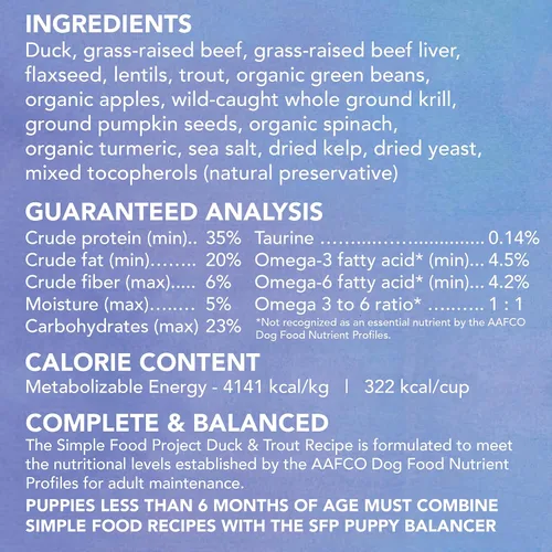 Vista 7 de Simple Food Project - Receta de pato y trucha - Alimentos crudos liofilizados para perros - 24oz