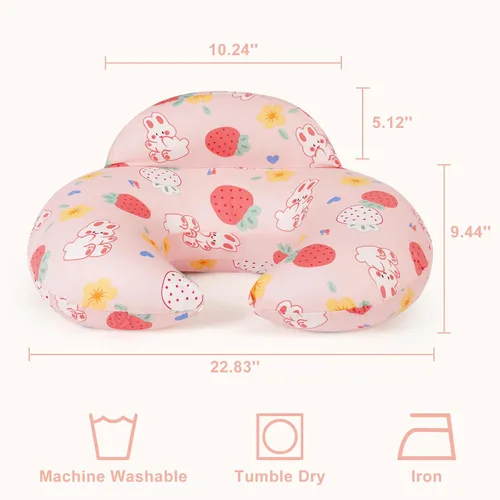 Vista 6 de Almohada de lactancia AMASKY para lactancia materna, funda extraíble de algodón con patrones de animales, lavable a máquina, patrón de fresa